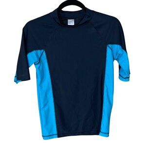Cherokee Boy's Rash Gaurd Short Sleeve Black Blue Size L Large (12-14) Swim